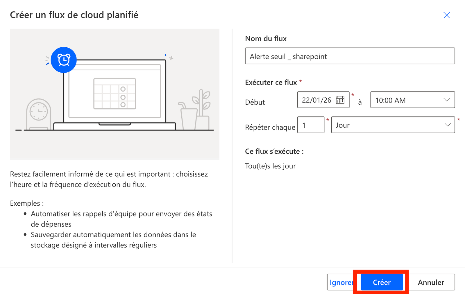 Power Automate flux planifié