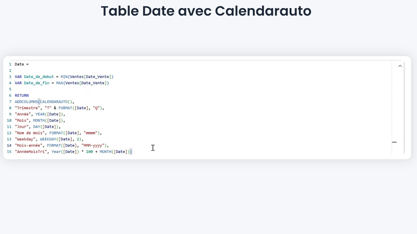 Calendar et CALENDARAUTO dans Power BI